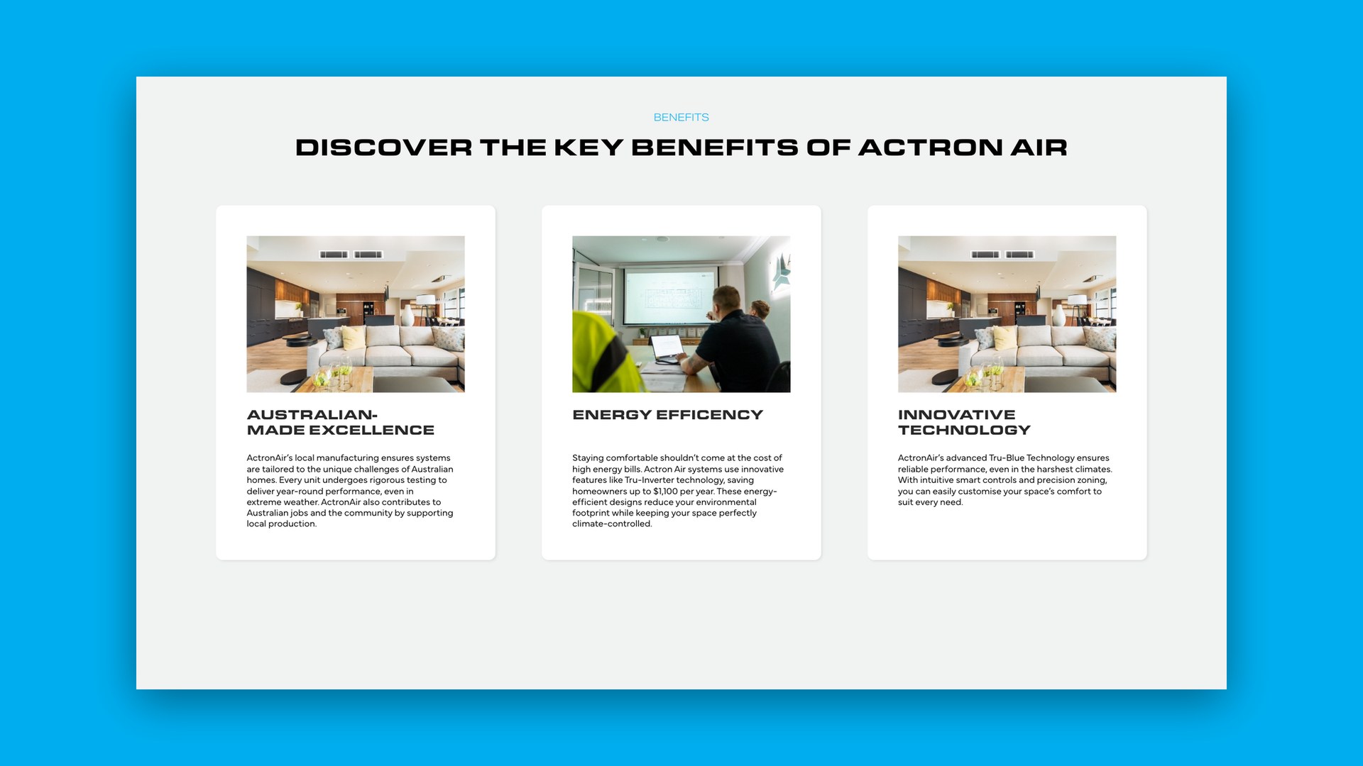 Website page on the key benefits of ActronAir