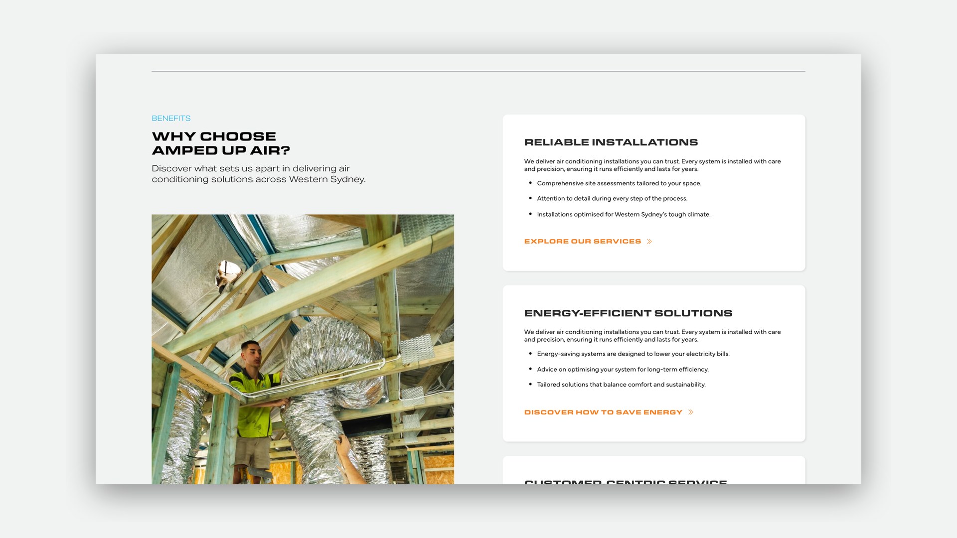Website page explaining why to choose Amped Up Air