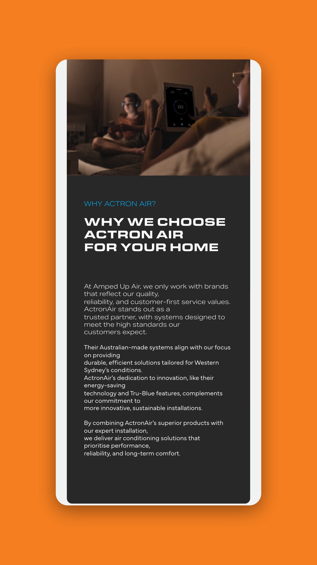 Mobile view of the Why choose ActronAir page