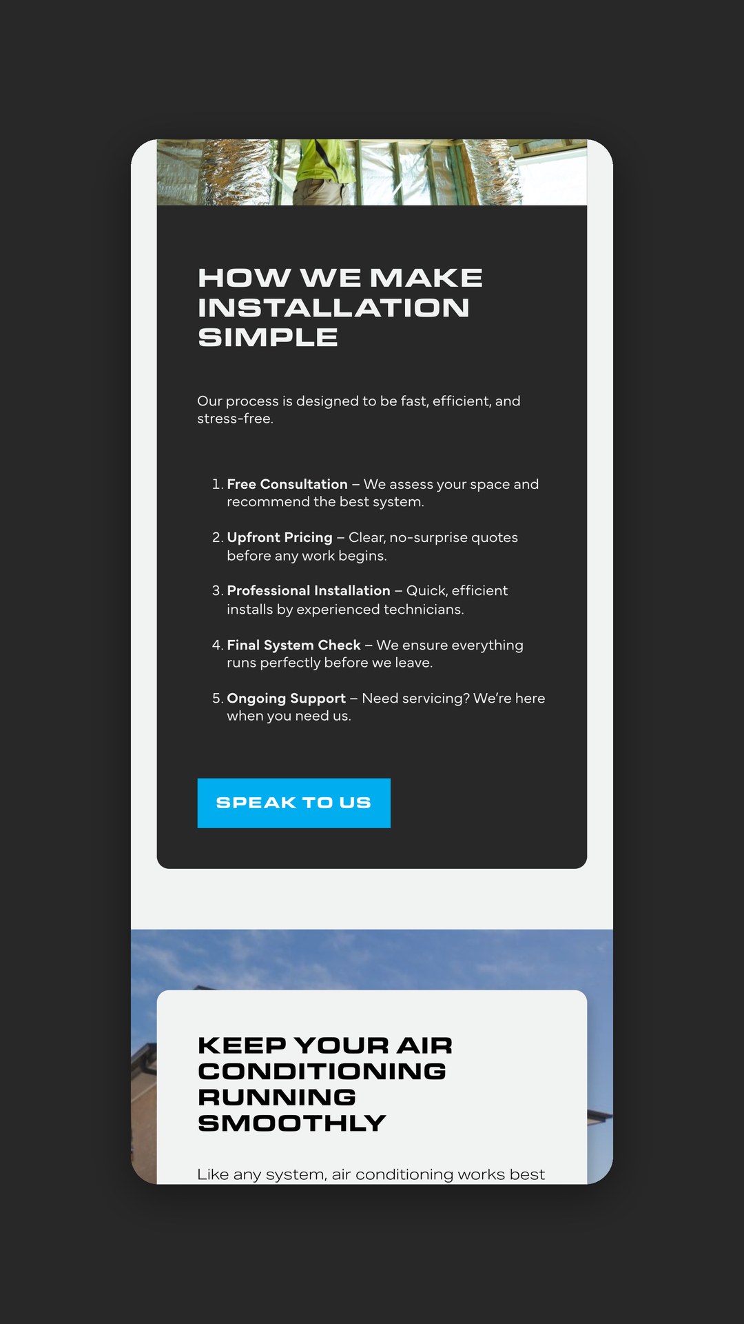 Amped Up Air Conditioning mobile five-step installation process