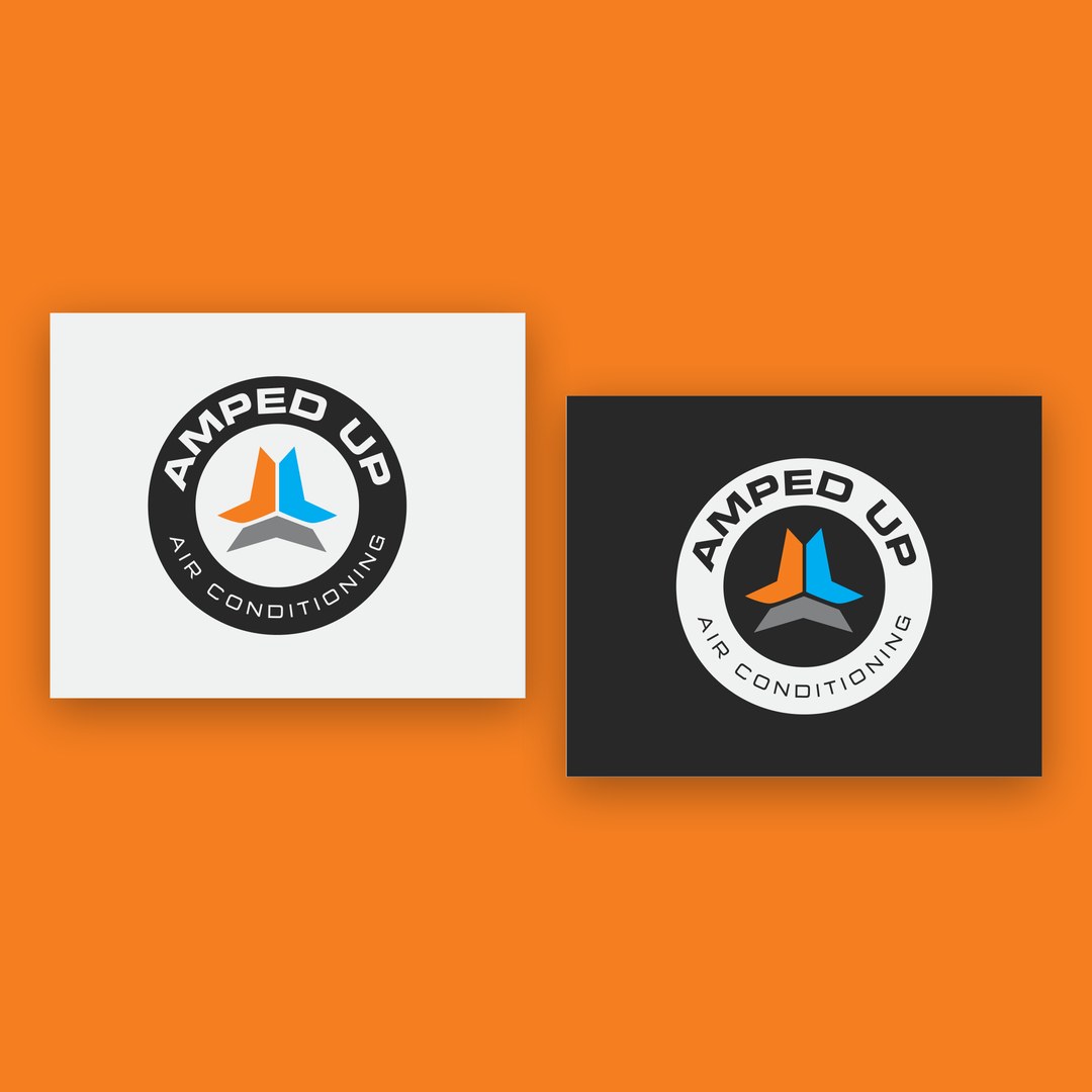 Circular badge version of the Amped Up Air logo on light and dark backgrounds