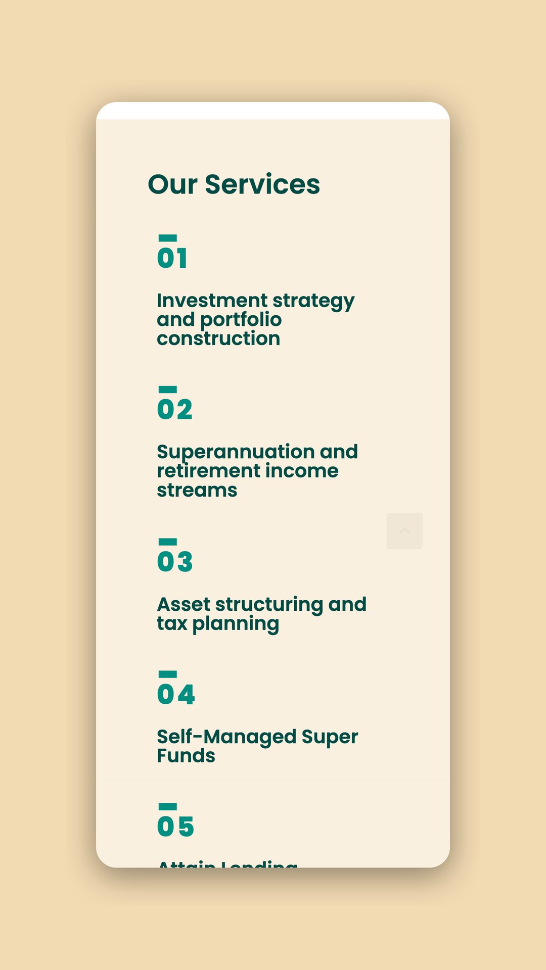 Attain Wealth Advisory mobile Our Services list