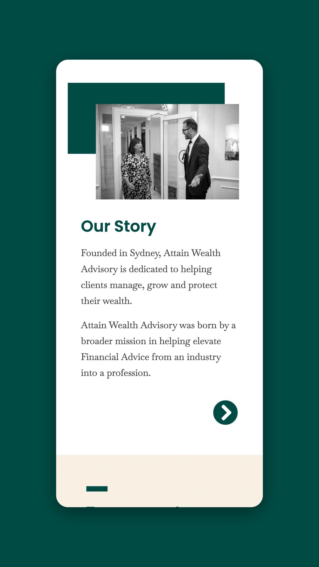Attain Wealth Advisory mobile Our Story page