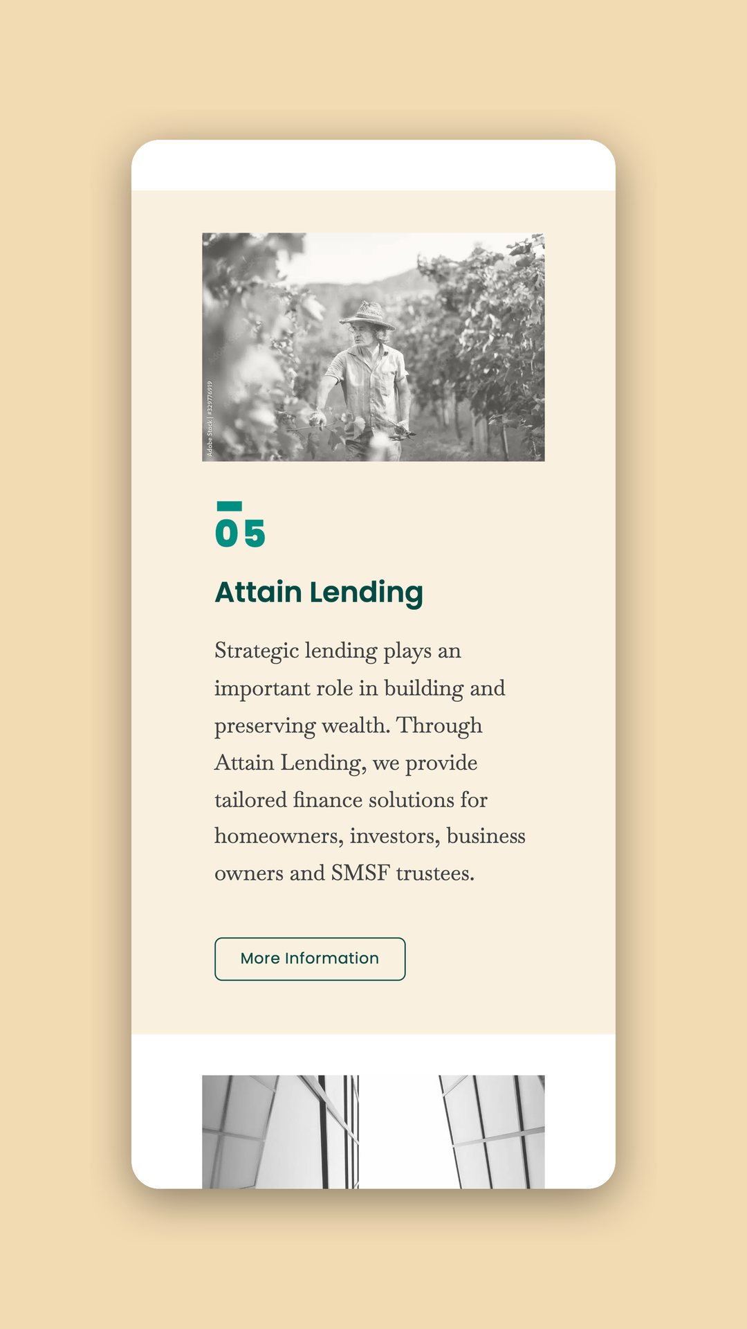 Mobile view of the Attain Lending section