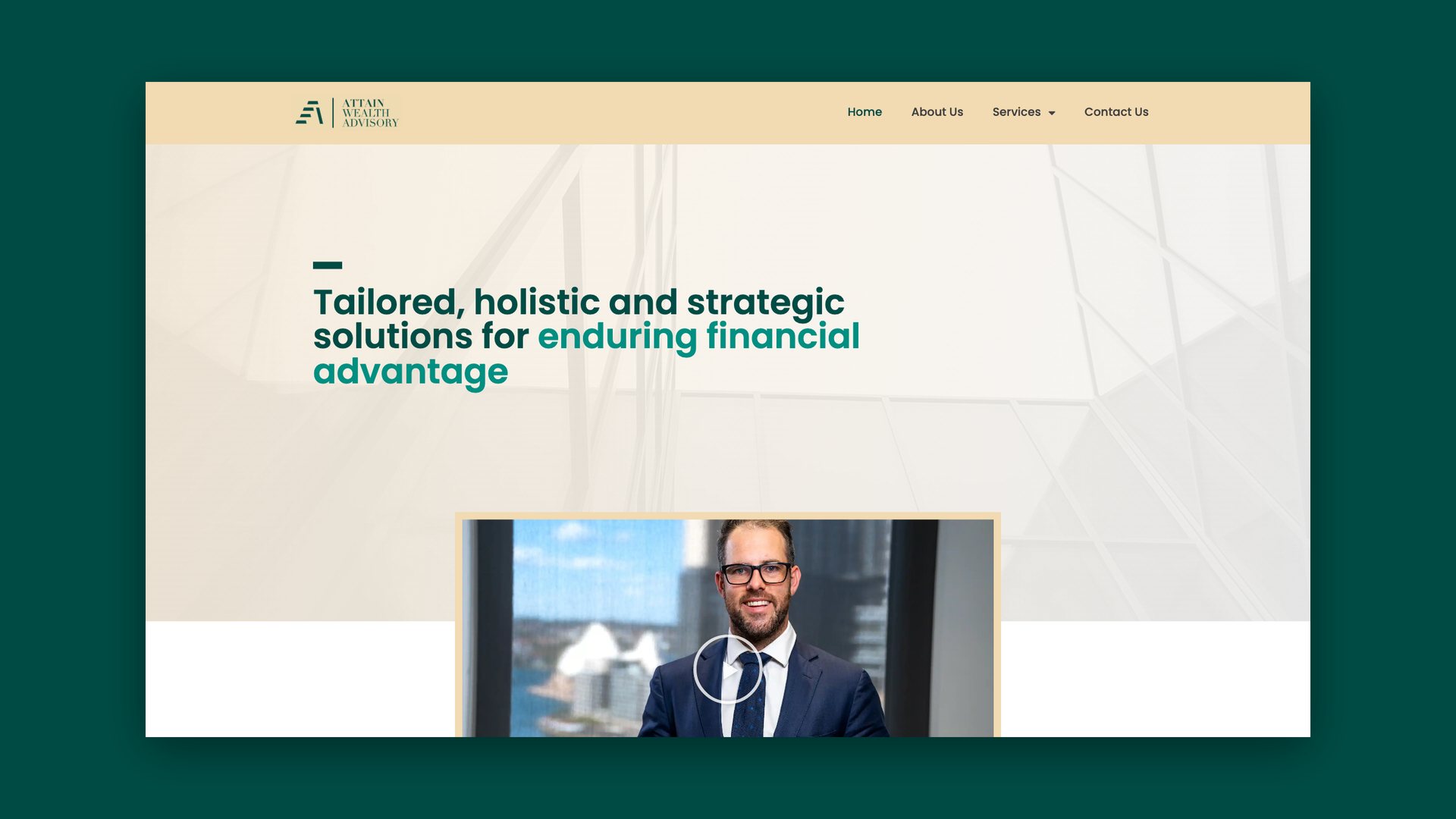 Attain Wealth Advisory website homepage with the line Tailored, holistic and strategic solutions