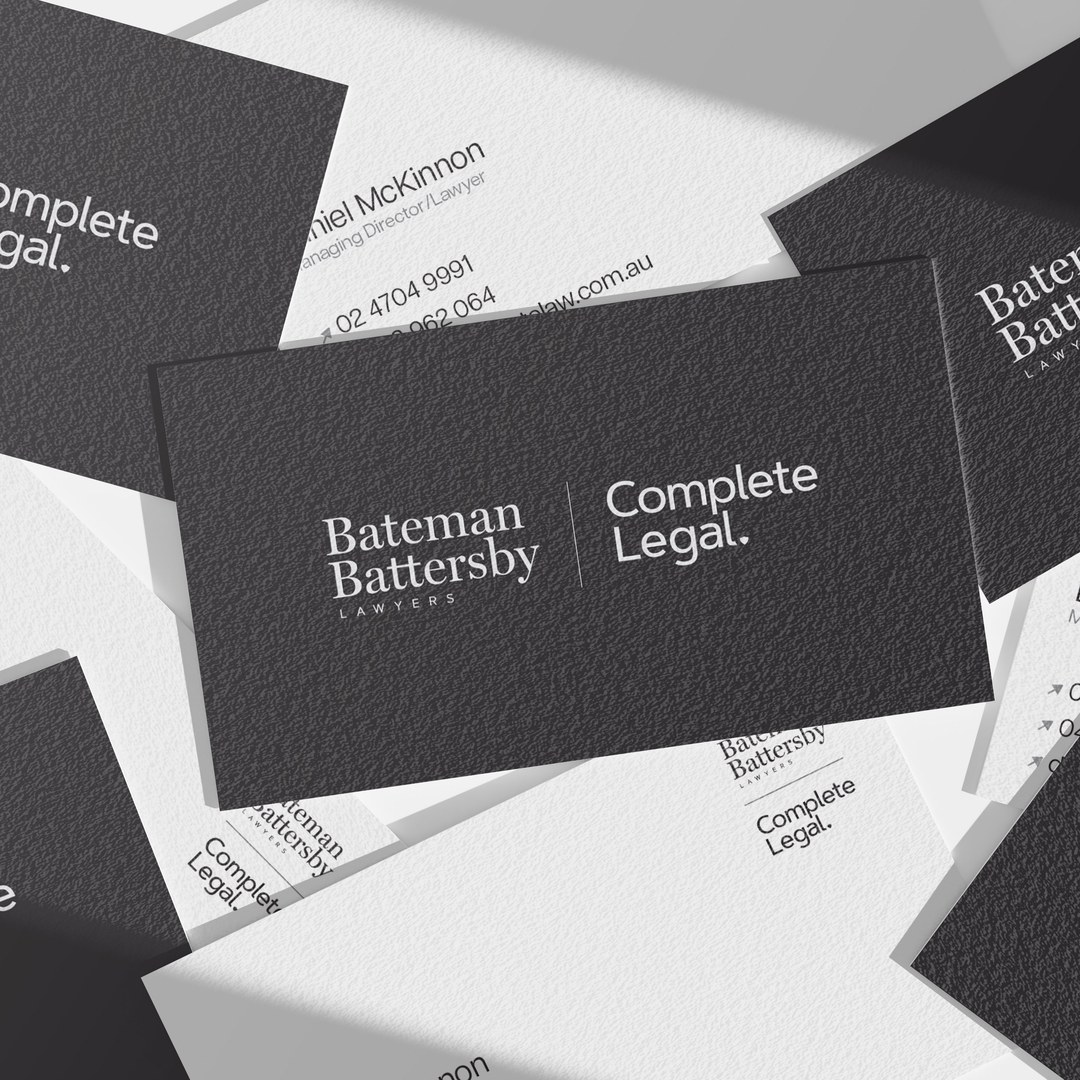 Bateman Battersby | Complete Legal business cards on dark and white stock