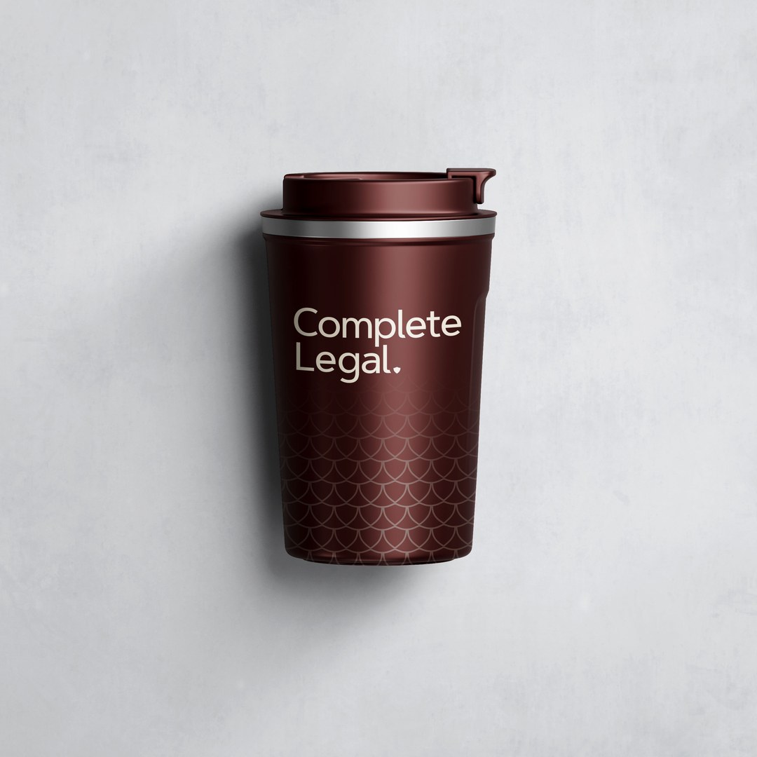 Bateman Battersby | Complete Legal burgundy travel cup with a scale pattern