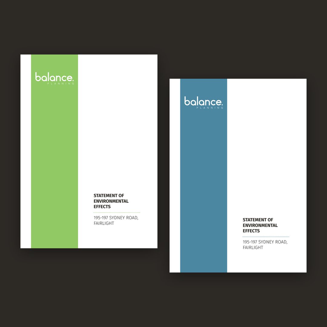 Statement of Environmental Effects cover templates with green and blue side bands