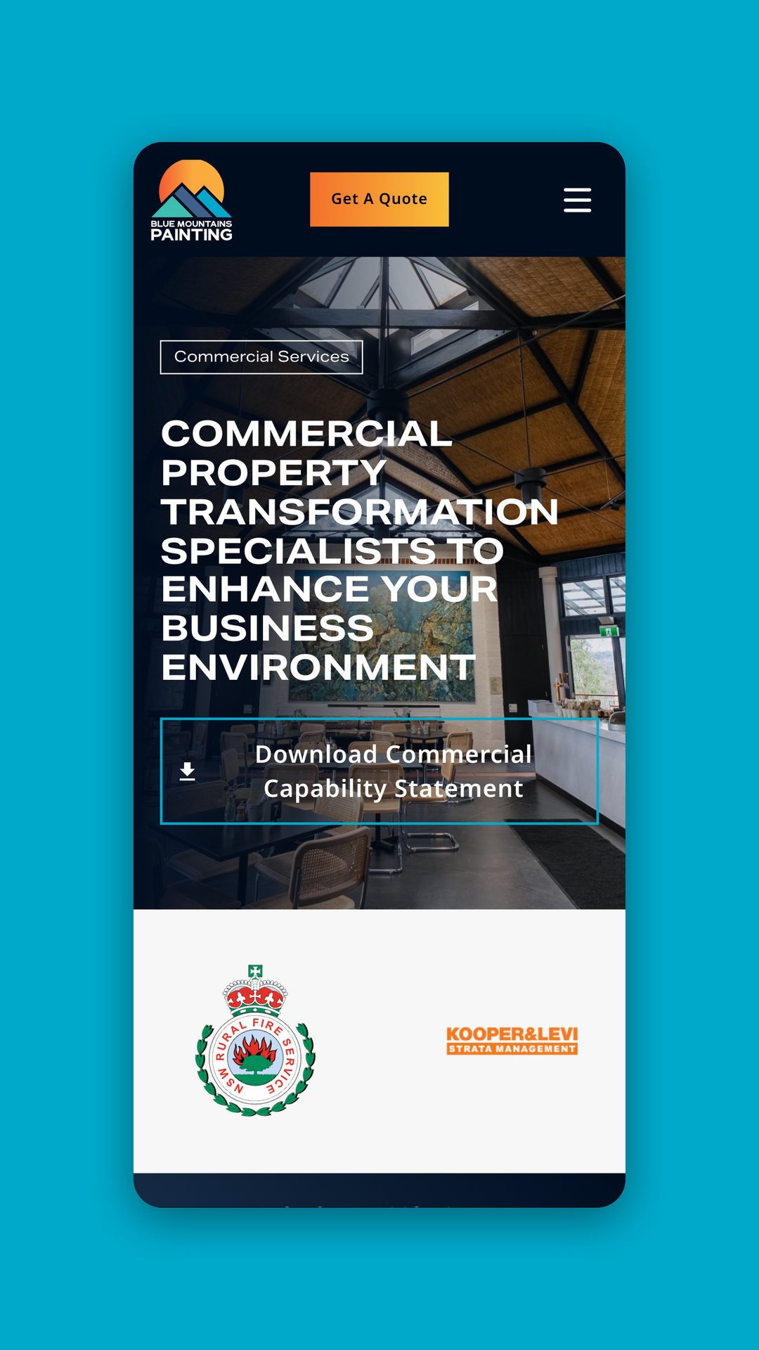 Blue Mountains Painting mobile commercial property page with a capability statement download