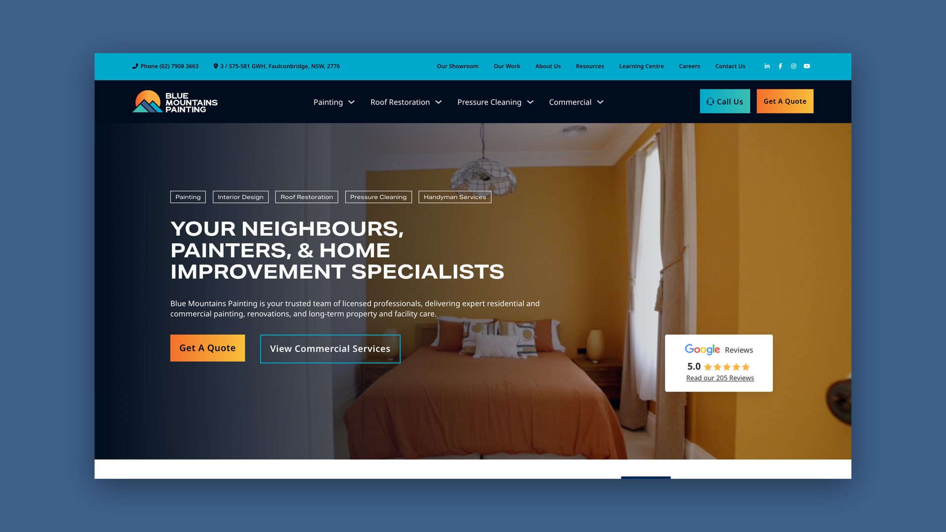 Blue Mountains Painting website, a trades brand we built