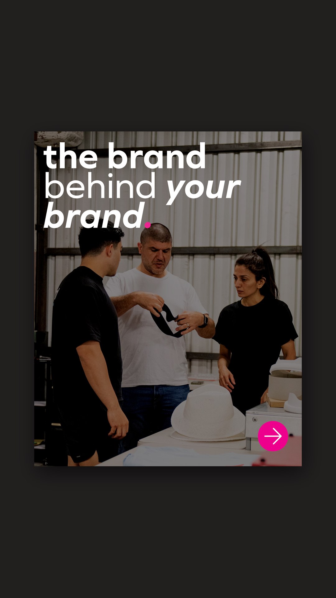 Social post of three team members in a workshop with the line The brand behind your brand