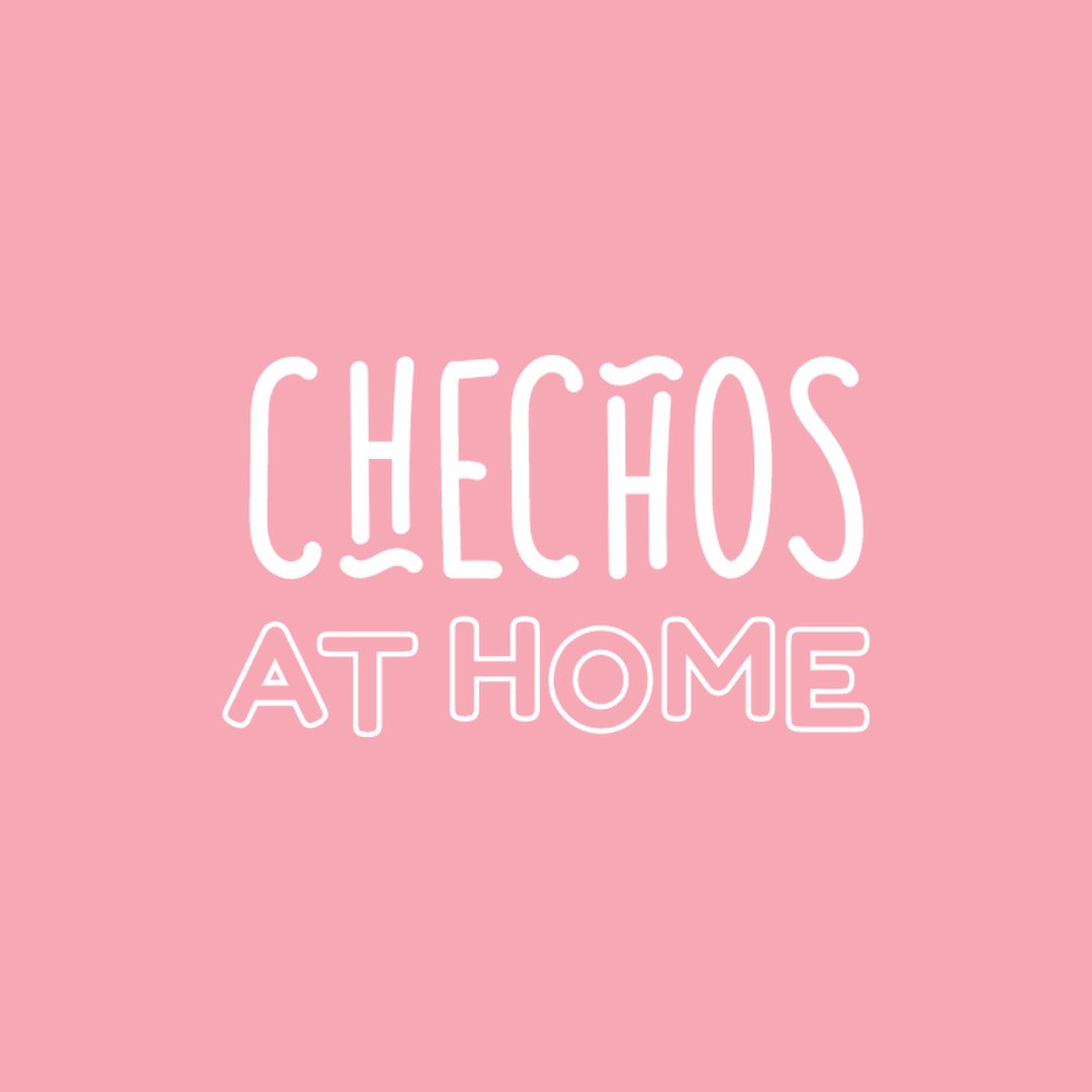 Checho’s at Home logo lockup in white on pink