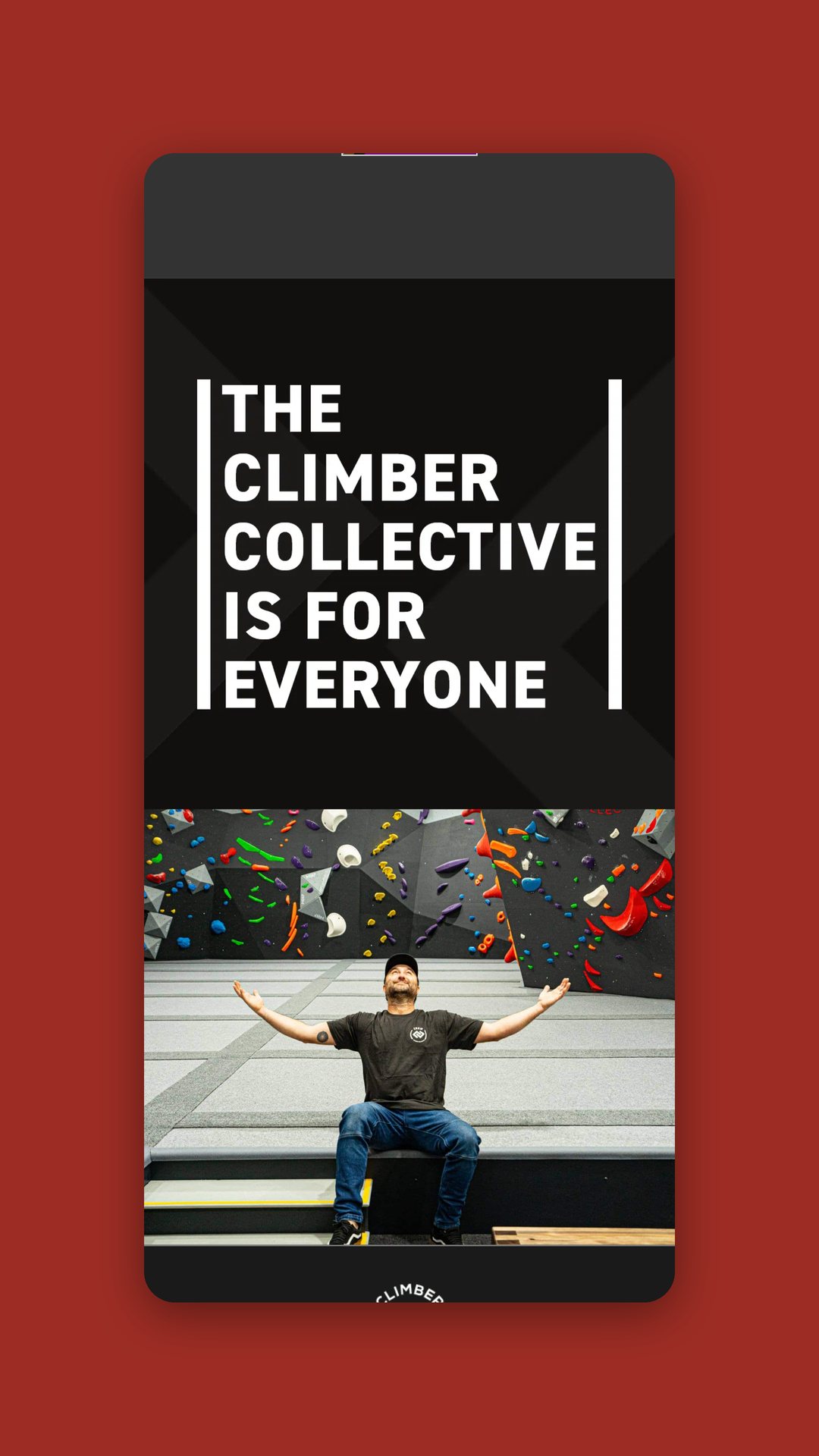 Mobile view of the homepage headed The Climber Collective is for everyone