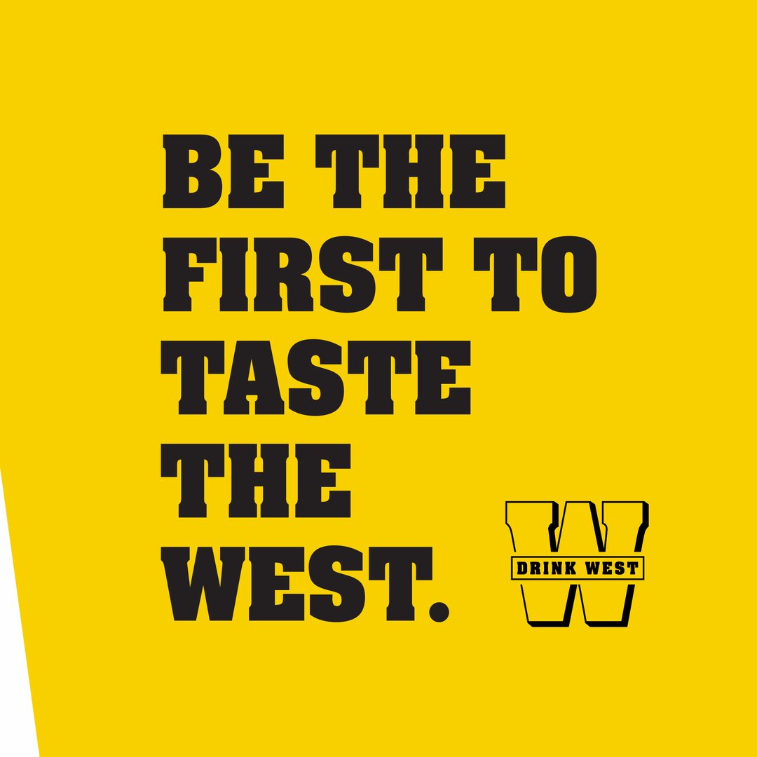 Social post reading Be the first to taste the West, on yellow