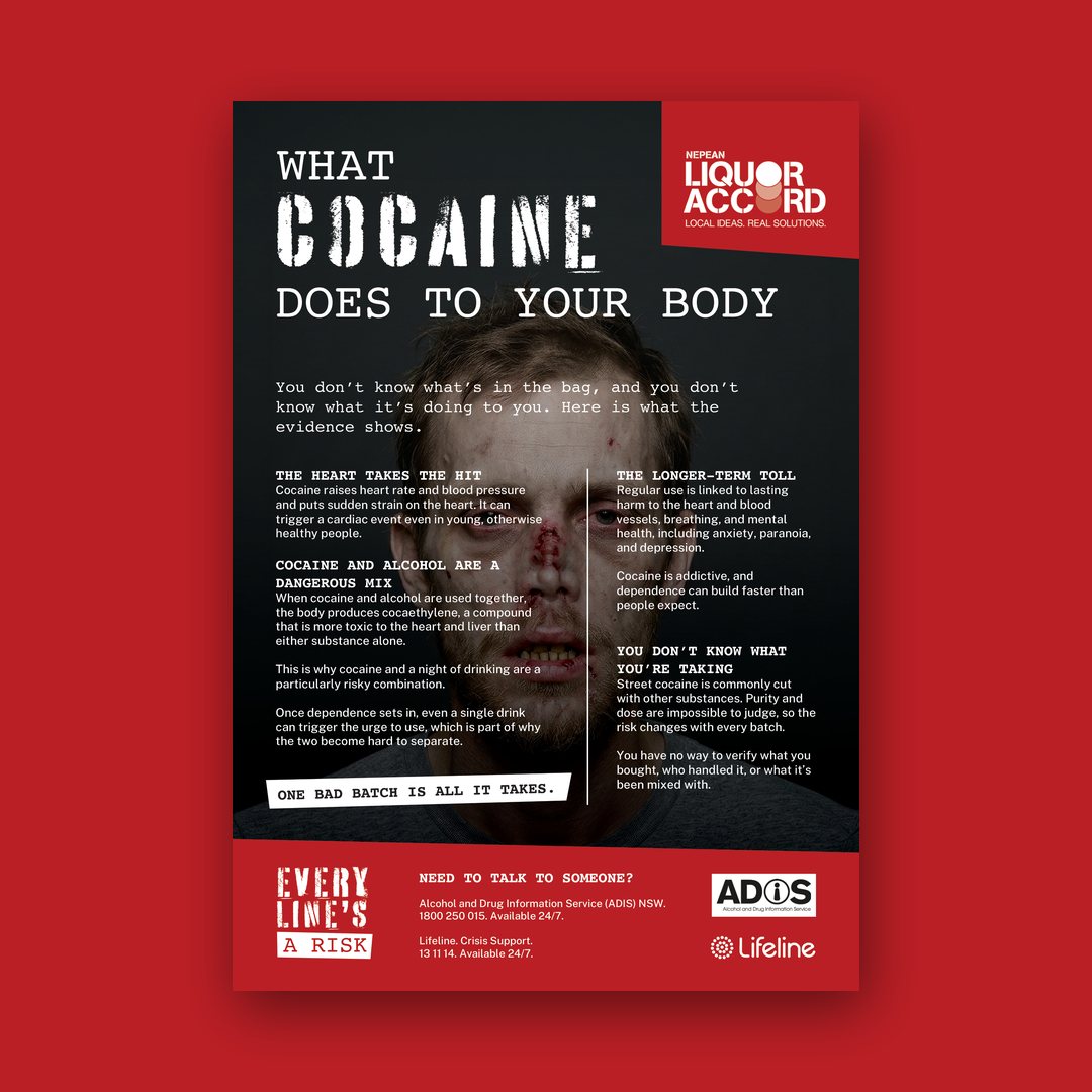 Information sheet headed What cocaine does to your body, with support service logos