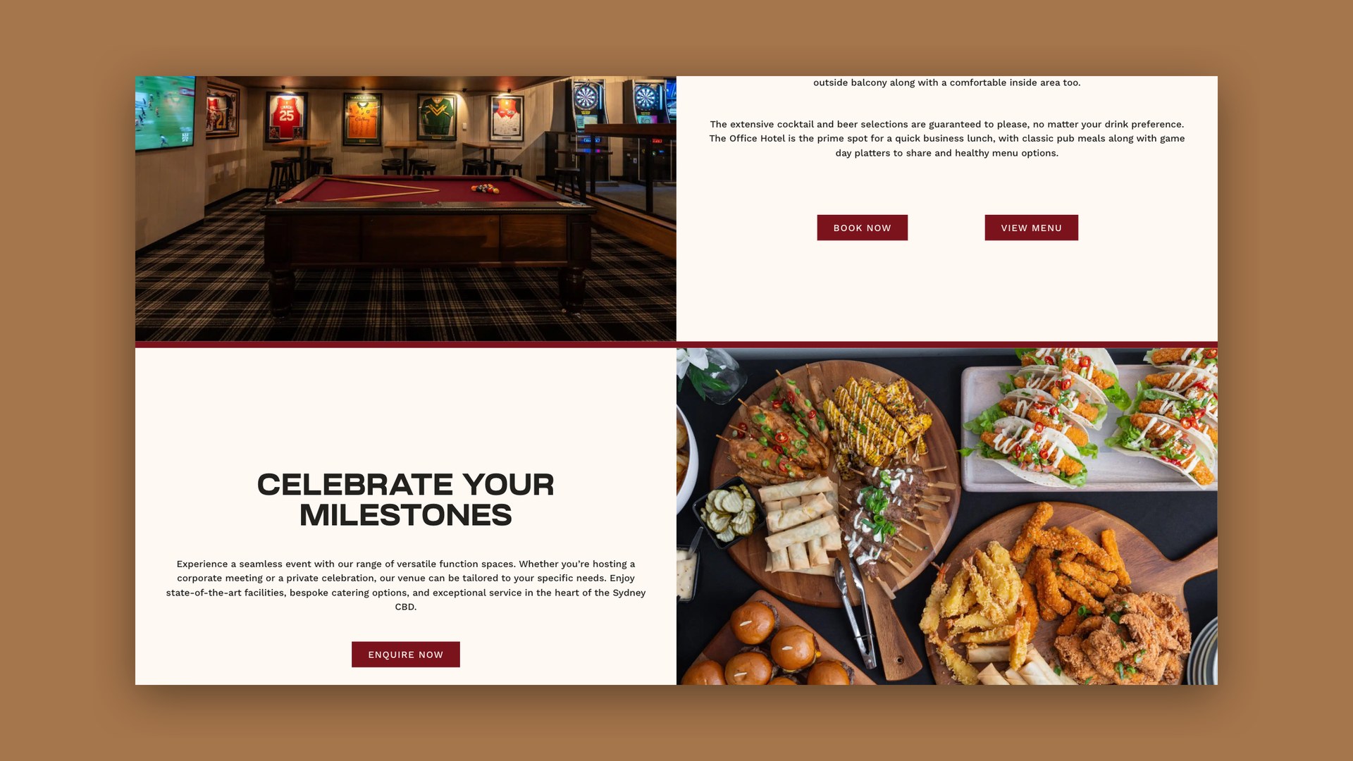 Falcone Hospitality website, function and milestone enquiry page