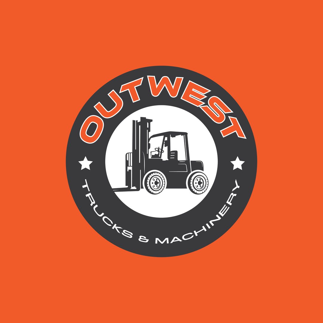 OutWest Trucks & Machinery forklift roundel badge on orange