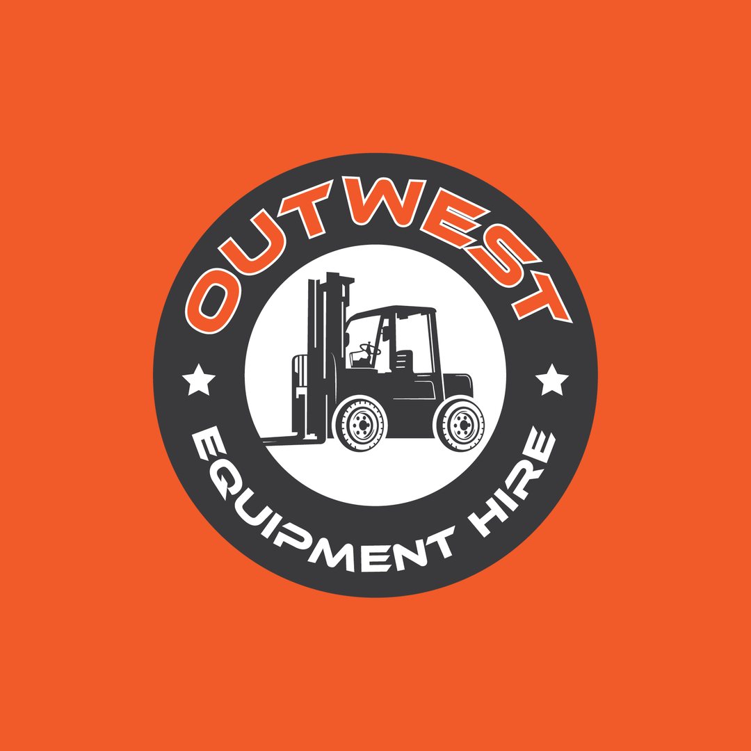 OutWest Equipment Hire forklift roundel badge on orange