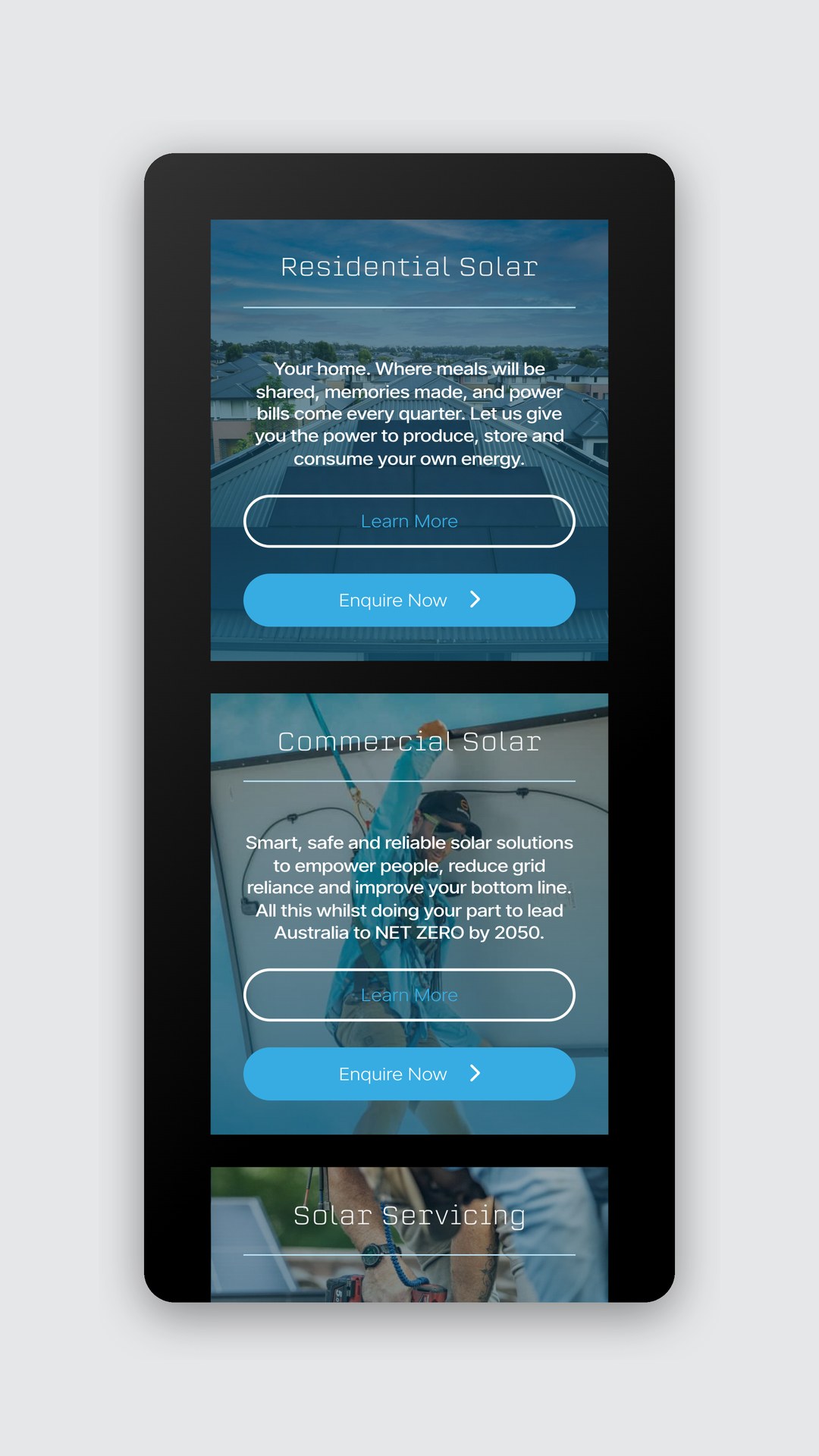 Penrith Solar Centre mobile residential and commercial solar service cards