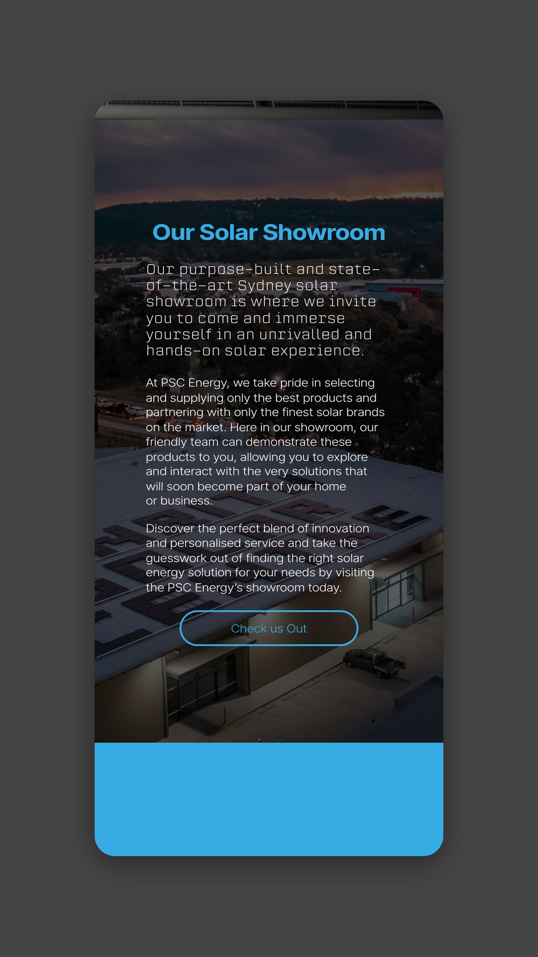 Penrith Solar Centre mobile page for the solar showroom