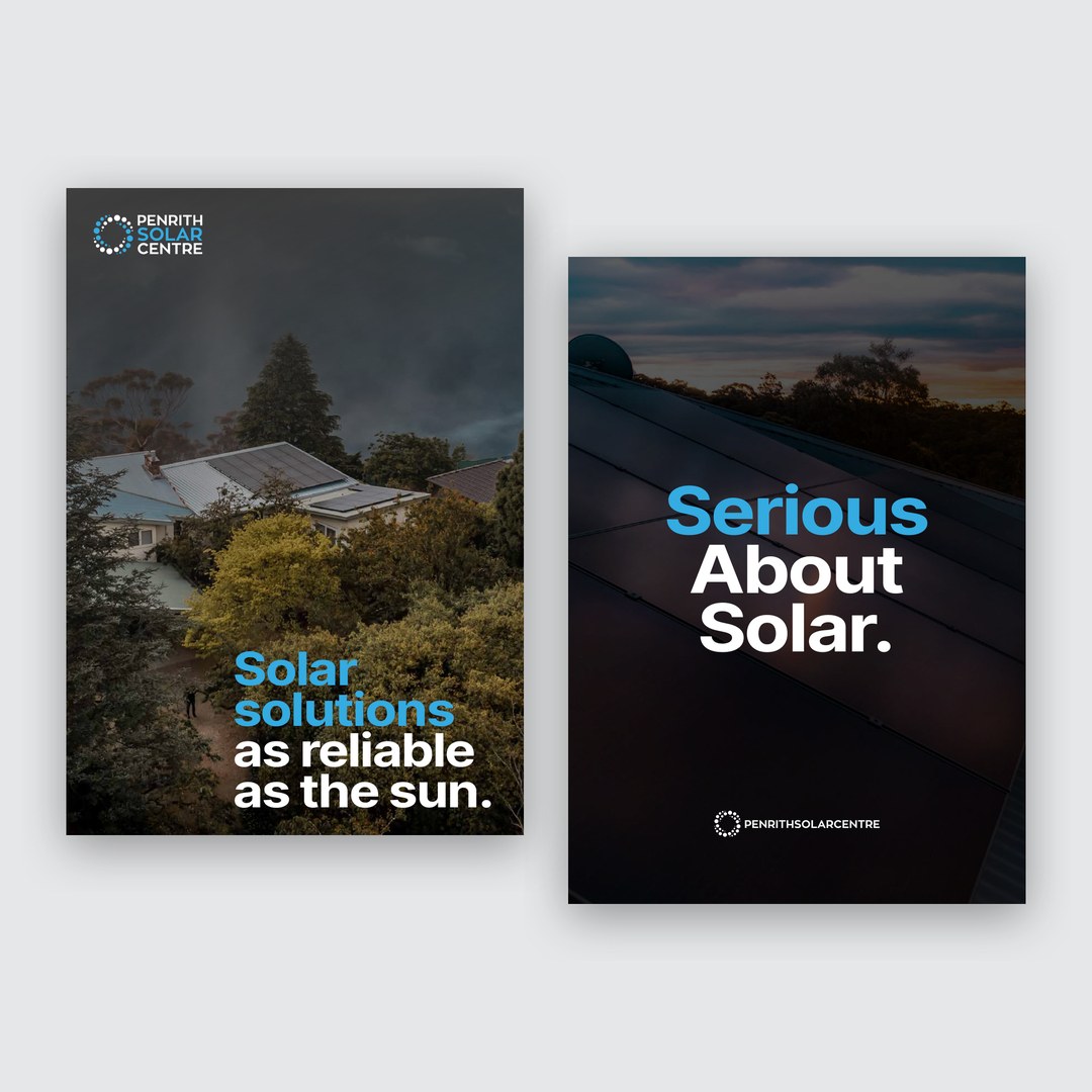 Penrith Solar Centre brochure covers, Solar solutions as reliable as the sun and Serious About Solar