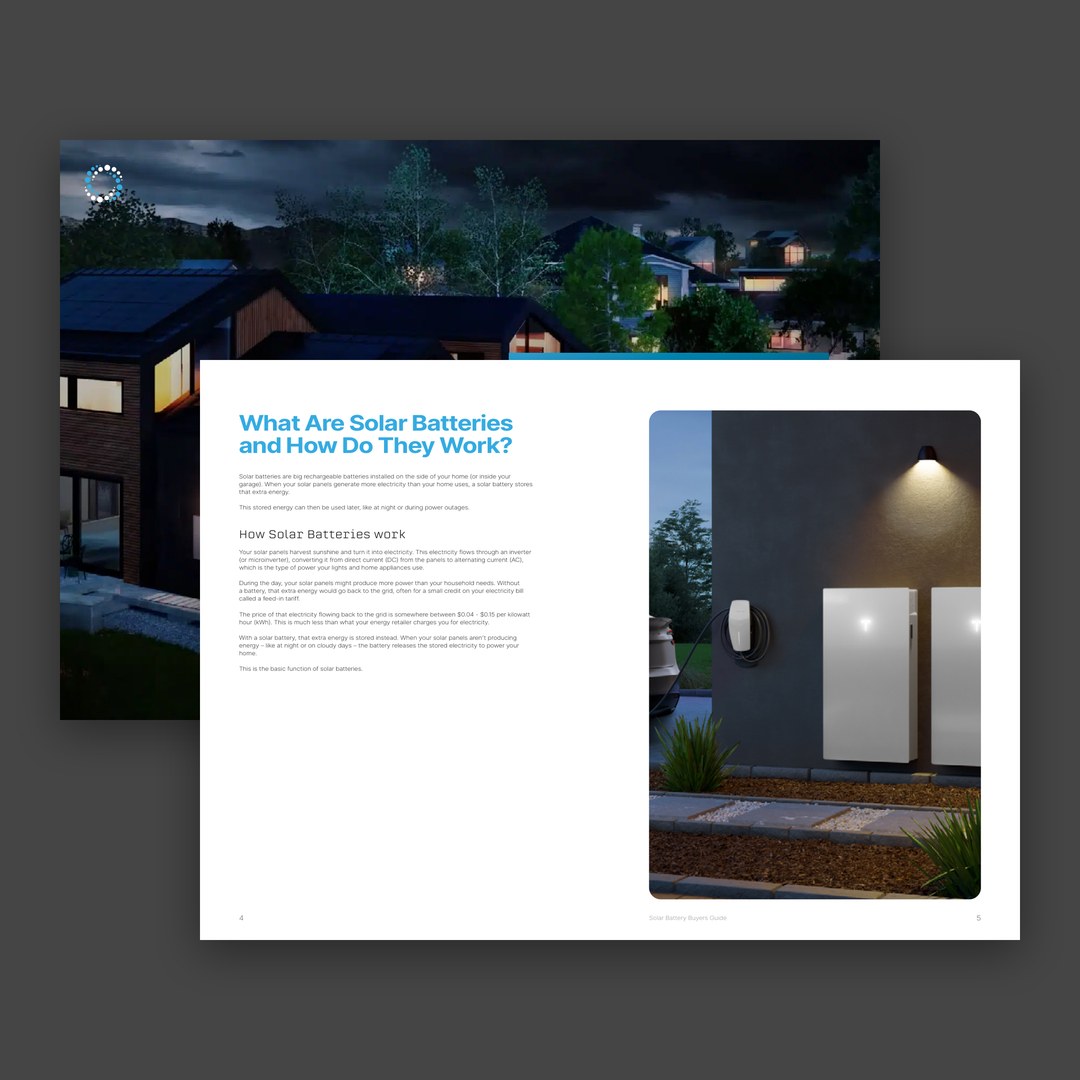 Penrith Solar Centre Buyers Guide spread explaining how solar batteries work