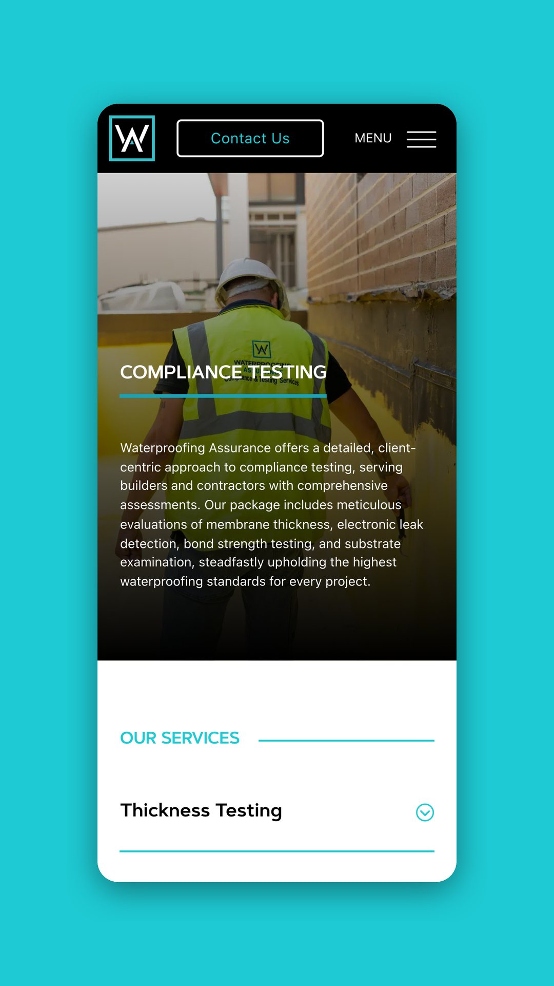 Mobile view of the compliance testing page