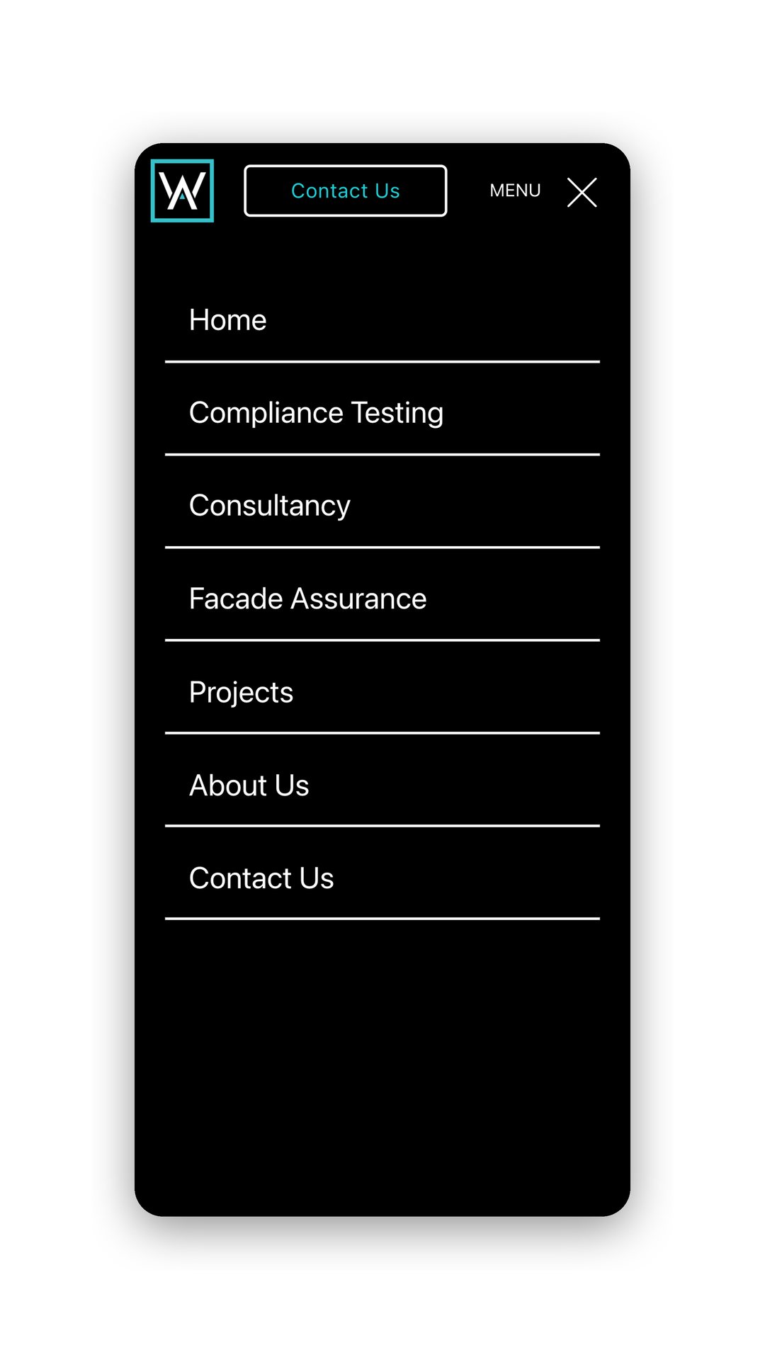 Mobile view of the navigation menu