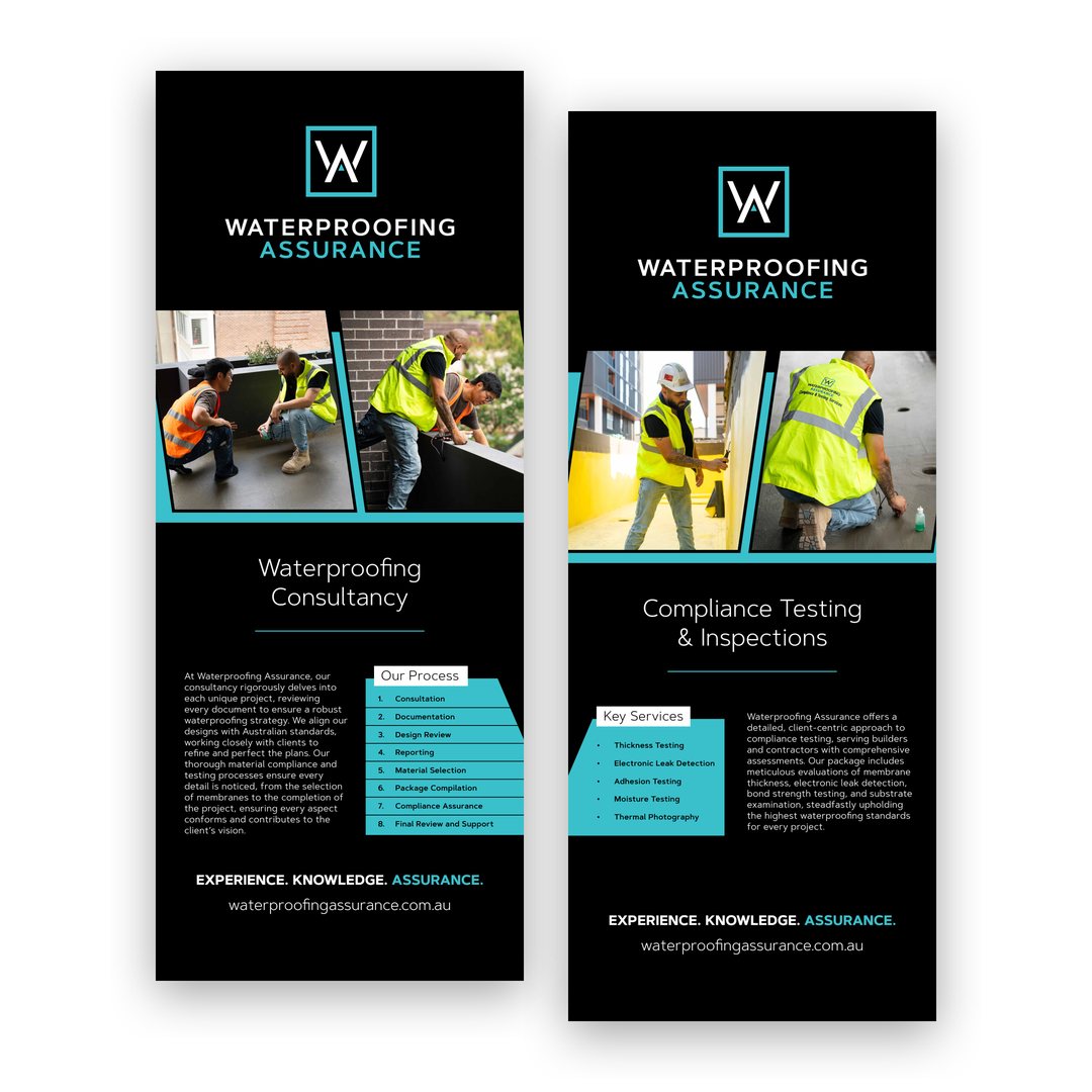 Waterproofing Assurance consultancy and compliance testing brochures with site photos